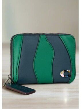 Coach Coachtopia CQ865 Wavy Stripe Leather Zip Around Wallet Brown Blue